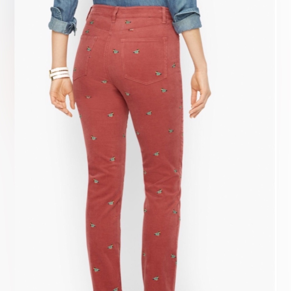 Talbots 6P Talbots Stretch Corduroy Straight Leg Pants - Mallard Embroidered - Picture 4 of 12